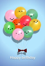 Happy Balloons, a colourful happy birthday card with smiling balloons